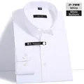 Classic white long-sleeved dress shirt with slim fit cut and matching white buttons - 3XL / Tops / White Buttons Style / White