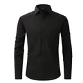 Premium men's slim fit black long sleeve formal business dress shirt with chest pocket - 3XL / Tops / Obsidian Black