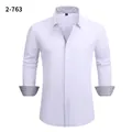 White long sleeve four-way stretch business shirt featuring striped contrast collar and cuffs - 3XL / Tops / White (White Button) (2-763 White Button)