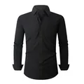 Classic men's black long sleeve casual shirt featuring a single chest pocket and button front - 3XL / Top (W7-13) / Black