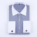 French cuff long sleeve dress shirt with dark blue stripes and cufflinks included - 3XL / Tops / Dark Blue Striped
