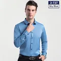 Chemise habillée cintrée à manches longues pour homme en bleu ciel élégant et chic - 3XL / Hauts / Sky Blue (H-2-727)