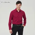 Premium men's business casual long-sleeved shirt with chest pocket in elegant wine red color - 3XL / Tops / Wine Red (W7-10)