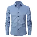 Professional men's slim-fit long-sleeved stretch dress shirt in light blue finish - 3XL / Tops / Blue