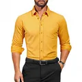 Professional slim fit men's long sleeve dress shirt in vibrant mustard yellow color - 3XL / Tops / Ginger (W7-11)