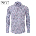 Chemise pour homme à manches longues avec imprimé floral bleu et rouge éclatant - Fleuri Rouge Bleu