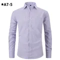 Men's long-sleeved dress shirt with light purple micro-grid print pattern - 3XL / Tops / Light Purple Plaid (A7-5)