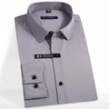 Men's slim fit long sleeve business dress shirt in gray with elastic anti-wrinkle fabric. - 3XL / Tops / Gray