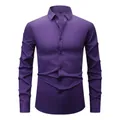 Chemise décontractée à manches longues violette cintrée avec des boutons noirs - 3XL / Hauts / Violet (Bouton Noir)