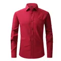 Premium men's slim fit long-sleeved business dress shirt in professional deep red - 3XL / Tops / Burgundy