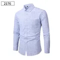 Camicia da uomo casual a maniche lunghe a quadretti blu di alta qualità per primavera - S / Tops / A Quadri Celeste e Bianco (2176)