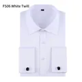 Formal white French cuff shirt for men with twill pattern and included black cufflinks - 3XL / Tops / White Twill