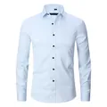 Professional men's slim-fit stretch long-sleeve dress shirt in light blue solid color - 3XL / Tops / Light Blue