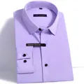 Light purple slim fit men's long sleeve dress shirt with wrinkle-free fabric texture - 3XL / Tops / Light Purple