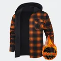 Chemise à capuche en flanelle à carreaux orange et noir avec doublure chaude douce - S / Hauts / Carreaux Orange et Noir (JM319-6)