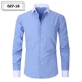 Gestreiftes Herren-Langarmhemd in Blau und Weiß mit weißem Kontrastkragen - 3XL / Oberteile / Blau-weiß fein gestreift (627-18)