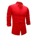 Professional classic red slim-fit long sleeve business dress shirt for men in stretch fabric - 3XL / Tops / Flame Red (W7-12)