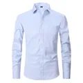 Premium light blue men's professional long-sleeve dress shirt with subtle check texture - 3XL / Tops / Light Blue