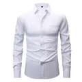 Men's classic white long-sleeved dress shirt with front pocket - 3XL / Top (W7-1) / White