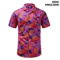Men's vintage Hawaiian short sleeve shirt with purple palm leaf print and Cuban collar - S / Tops / Purple Leaves (SSX707)
