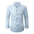 Premium light blue men's four-way stretch business shirt with anti-wrinkle fabric - 3XL / Tops / Light Blue (H-2-708)