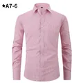 Men's slim-fit long-sleeve casual shirt with red and white micro-grid print pattern. - 3XL / Tops / Red and White Plaid (A7-6)