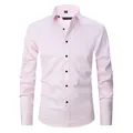 Men's slim fit long-sleeved stretch formal dress shirt in elegant solid light pink color - 38 / Tops / Pink