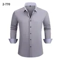 Professional men's gray four-way stretch long-sleeve shirt with contrast collar and cuffs - 3XL / Tops / Light Gray (2-770)