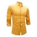 Slim fit four-way stretch long-sleeved dress shirt for men in vibrant yellow color. - 3XL / Tops / Ginger (W7-11)