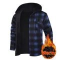 Veste à capuche en flanelle à carreaux bleus pour hommes avec doublure en polaire chaude - S / Hauts / Carreaux Bleu et Noir (JM319-7)