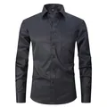 Classic men's black long-sleeved cotton dress shirt with a single chest pocket. - 3XL / Tops / Black
