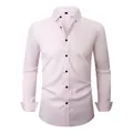 Men's four-way stretch wrinkle-resistant long-sleeved business shirt in light pink - 3XL / Tops / Light Pink (H-2-707)
