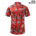 Red short-sleeve Hawaiian shirt with tribal graphic print and Cuban collar - S / Tops / Red Savage (SSX708)