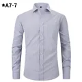 Elegant men's long-sleeve button-down casual shirt with classic micro-grid print pattern - 3XL / Tops / Light Blue Plaid (A7-7)