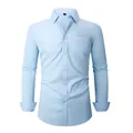 Light blue men's casual long-sleeved button-down shirt with front chest pocket detail - 3XL / Top (W7-2) / Light Blue