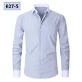Elegantes blau gestreiftes Herrenhemd mit weißem Kontrastkragen und Manschetten - 3XL / Oberteile / Blau-weiß feine vertikale Streifen (627-4)