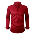Men's four-way stretch wrinkle-resistant long-sleeve business dress shirt in burgundy red - 3XL / Tops / Wine Red (H-2-711)