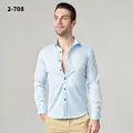 Hochwertiges hellblaues langärmeliges bügelfreies Business-Casual-Herrenhemd - XL / Oberteile / Light Blue (H-2-708)