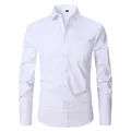 Professional slim fit white solid color long-sleeve cotton dress shirt for men, business - 3XL / Tops / White
