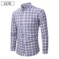 Camicia da uomo a quadri a maniche lunghe, vestibilità comoda in stile casual giapponese - S / Tops / A Quadri Viola e Bianco (2178)