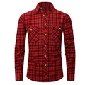 Classic red and black plaid long-sleeve casual slim fit button-down shirt for men - S / Tops / Red Black (M501)