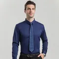 Chemise business haut de gamme à manches longues bleu marine pour hommes, coupe slim - 3XL / Hauts / Navy Blue (H-2-724)