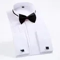 Classic white men's tuxedo shirt with black bow tie and cufflinks for wedding - S / Tops / White (H-5501)