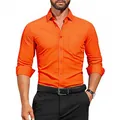 Vibrant orange men's slim fit stretch long sleeve dress shirt with a front pocket - 3XL / Tops / Orange (W7-9)