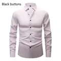 Chemise stretch à manches longues pour hommes en rose clair avec boutons noirs - 3XL / Hauts / Rose pâle (Bouton noir)