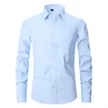 Classic light blue long-sleeve button-up dress shirt with chest pocket for men - 3XL / Tops / Sky Blue