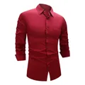 Premium men's burgundy long-sleeved slim fit stretch dress shirt for business formal wear - 3XL / Tops / Wine Red (W7-10)