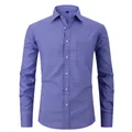 Classic men's purple checkered long-sleeve casual shirt featuring a front chest pocket - 3XL / Tops / Purple Blue Plaid (A7-2)