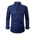 Premium navy blue four-way stretch wrinkle-resistant men's long-sleeve business shirt - 3XL / Tops / Dark Blue (H-2-724)