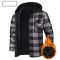 Chemise à capuche en flanelle à carreaux gris pour homme avec doublure polaire - S / Hauts / Carreaux Noir et Gris (JM319-9)